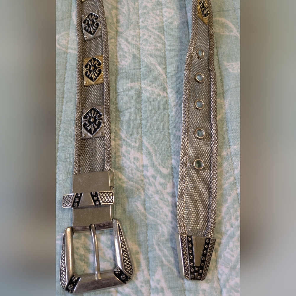 Gorgeous Silver Metal Mesh With Gold and Black Details. 39" - Picture 2 of 8